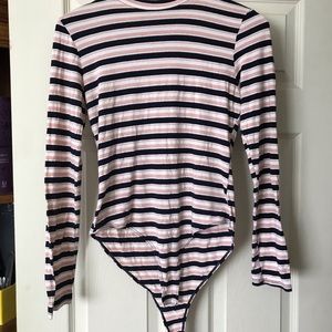 Mock Neck Stripped Body Suit